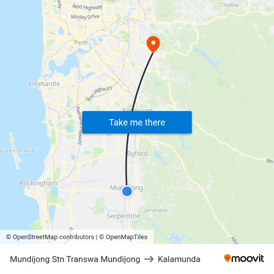 Mundijong Stn Transwa Mundijong to Kalamunda map