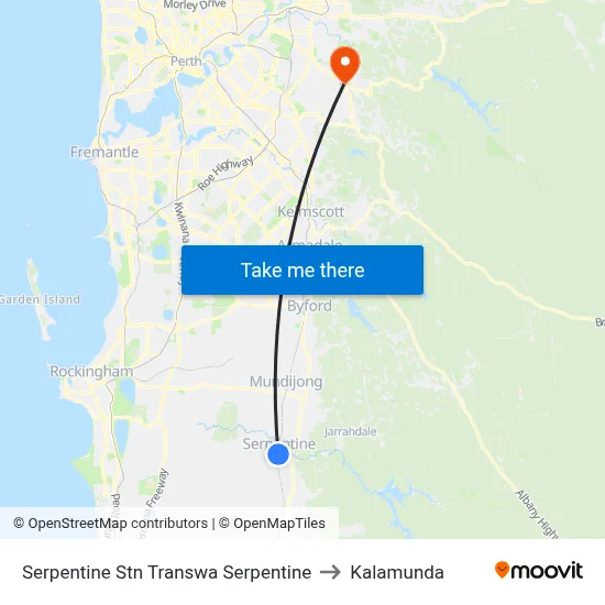 Serpentine Stn Transwa Serpentine to Kalamunda map