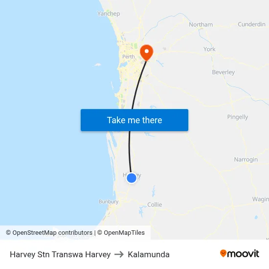 Harvey Stn Transwa Harvey to Kalamunda map