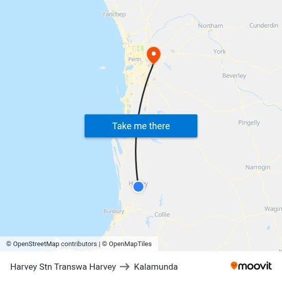 Harvey Stn Transwa Harvey to Kalamunda map