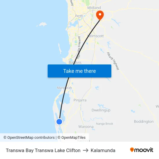 Transwa Bay Transwa Lake Clifton to Kalamunda map