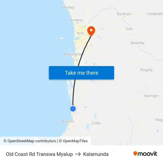 Old Coast Rd Transwa Myalup to Kalamunda map