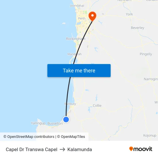 Capel Dr Transwa Capel to Kalamunda map