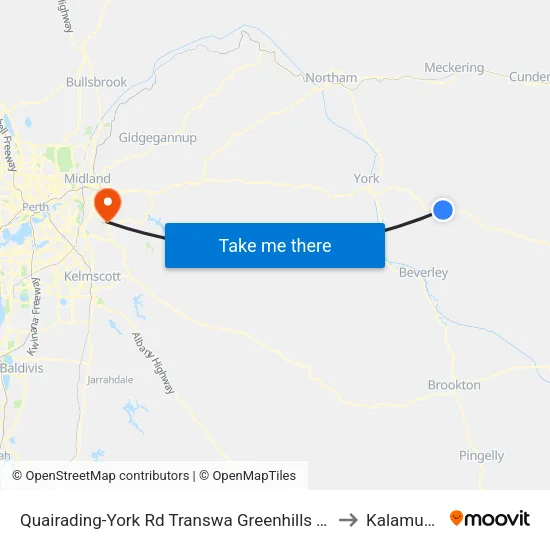 Quairading-York Rd Transwa Greenhills Turnoff to Kalamunda map