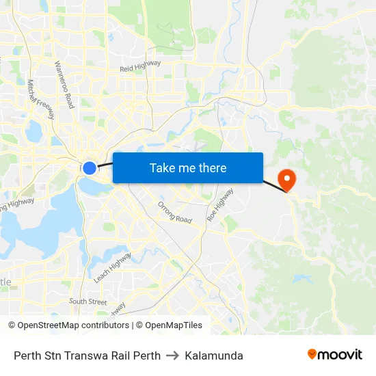 Perth Stn Transwa Rail Perth to Kalamunda map