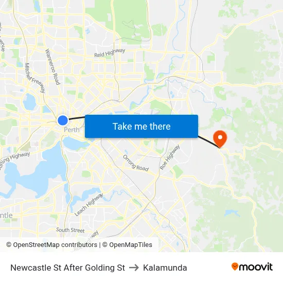 Newcastle St After Golding St to Kalamunda map