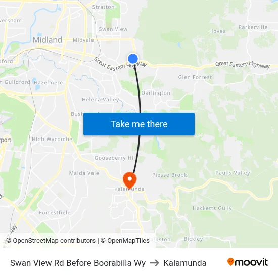 Swan View Rd Before Boorabilla Wy to Kalamunda map