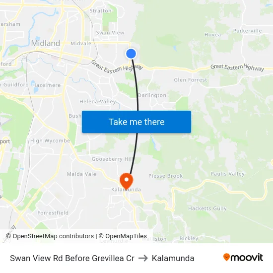 Swan View Rd Before Grevillea Cr to Kalamunda map