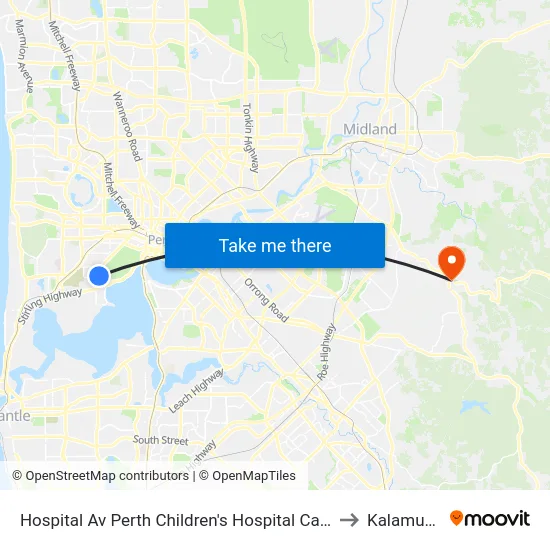 Hospital Av Perth Children's Hospital Cat Id 116 to Kalamunda map