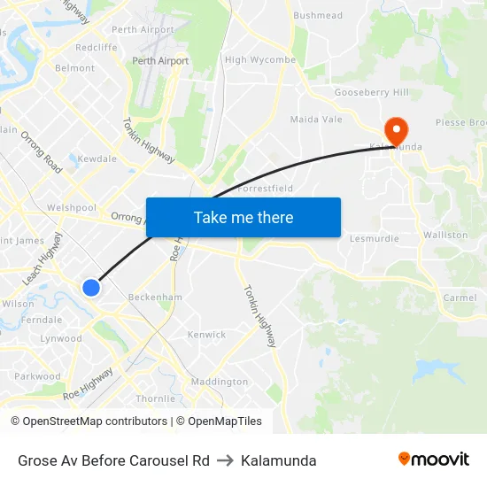 Grose Av Before Carousel Rd to Kalamunda map