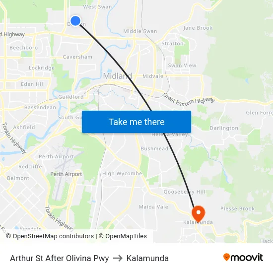 Arthur St After Olivina Pwy to Kalamunda map