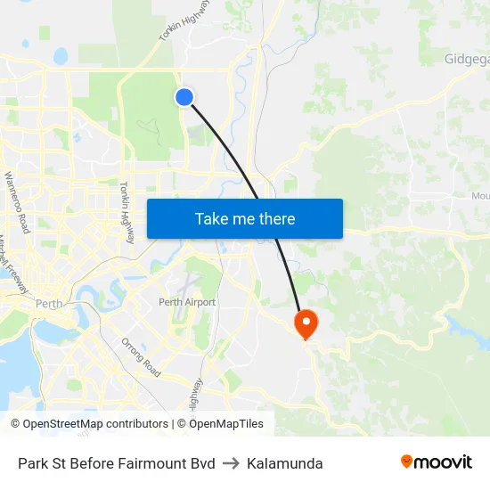Park St Before Fairmount Bvd to Kalamunda map