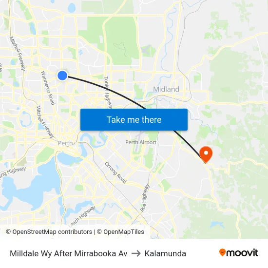 Milldale Wy After Mirrabooka Av to Kalamunda map