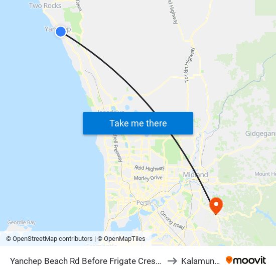 Yanchep Beach Rd Before Frigate Crescent to Kalamunda map