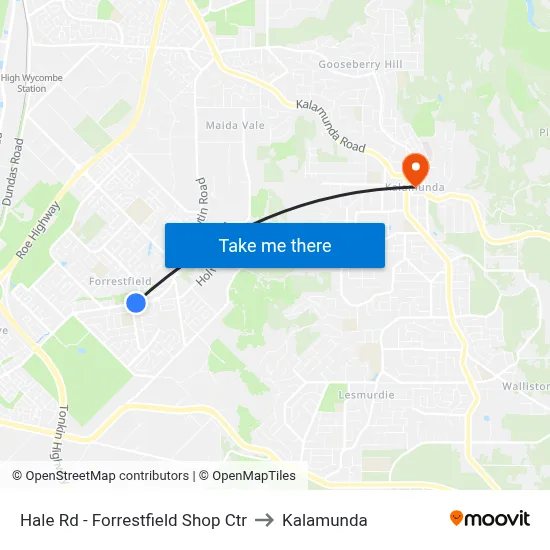 Hale Rd - Forrestfield Shop Ctr to Kalamunda map