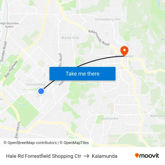 Hale Rd Forrestfield Shopping Ctr to Kalamunda map