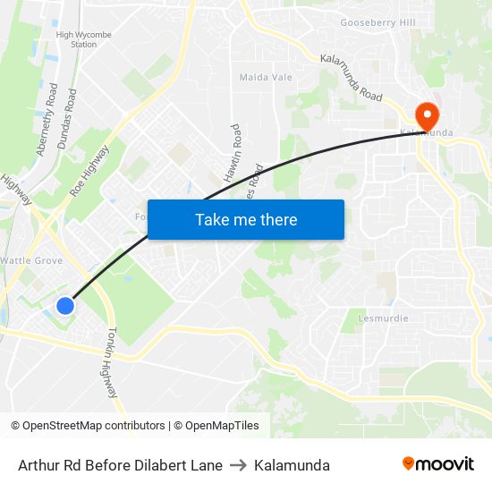 Arthur Rd Before Dilabert Lane to Kalamunda map