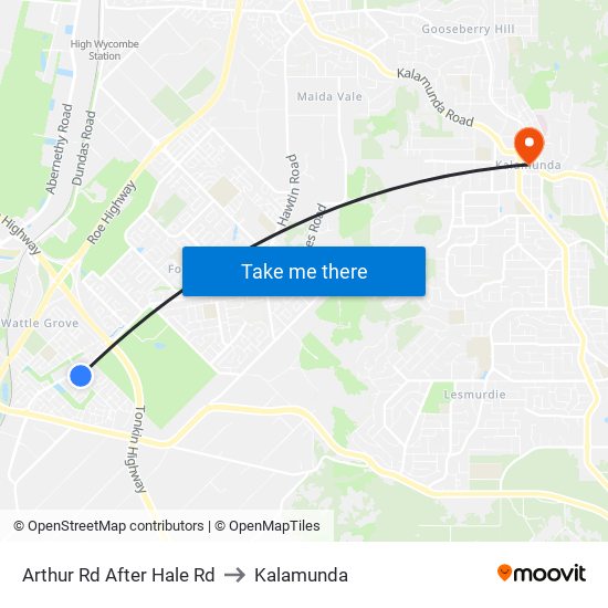 Arthur Rd After Hale Rd to Kalamunda map