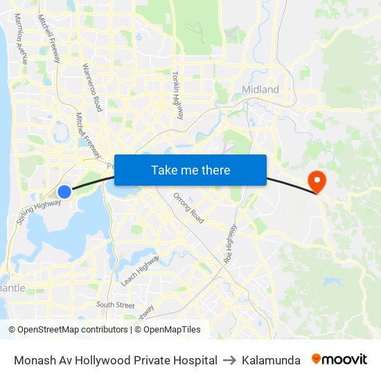 Monash Av Hollywood Private Hospital to Kalamunda map