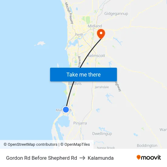 Gordon Rd Before Shepherd Rd to Kalamunda map