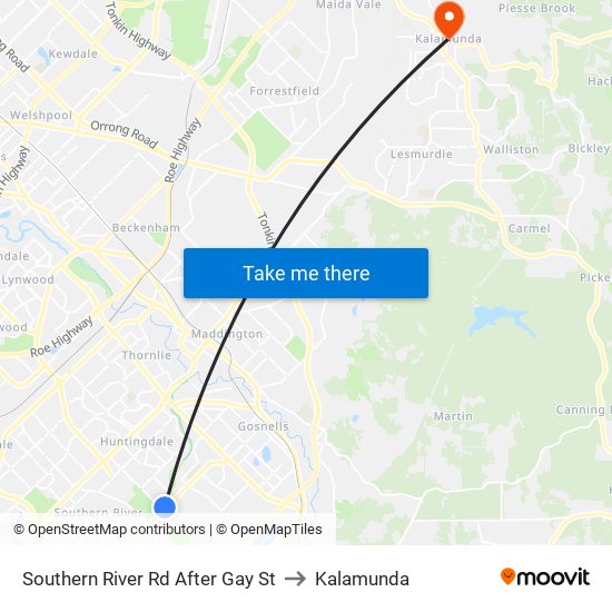 Southern River Rd After Gay St to Kalamunda map