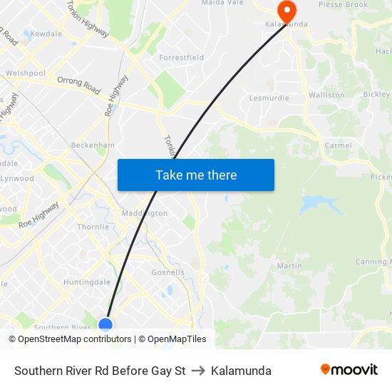 Southern River Rd Before Gay St to Kalamunda map