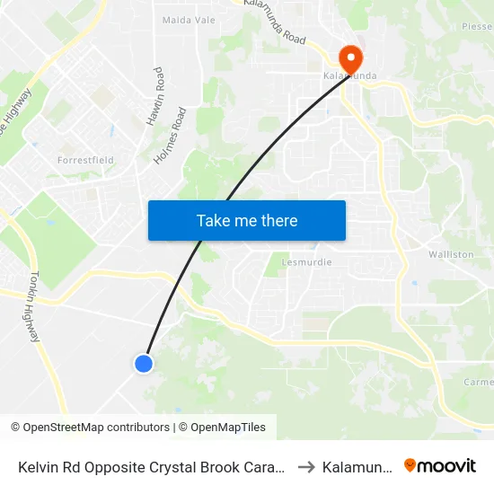 Kelvin Rd Opposite Crystal Brook Caravan to Kalamunda map