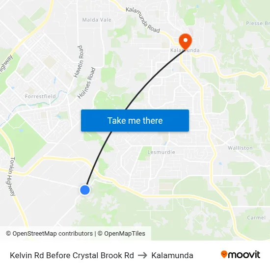 Kelvin Rd Before Crystal Brook Rd to Kalamunda map