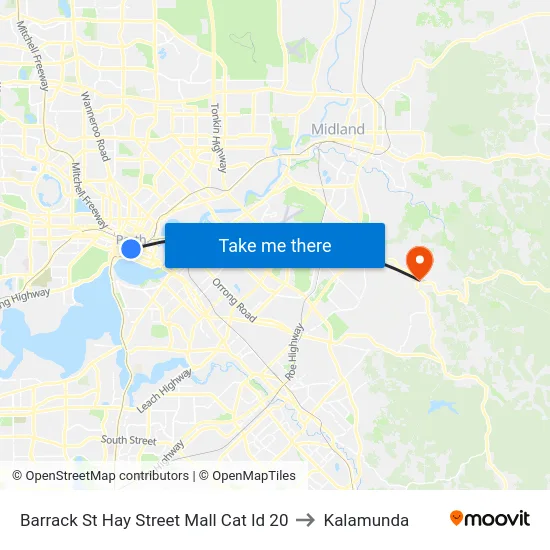 Barrack St Hay Street Mall Cat Id 20 to Kalamunda map