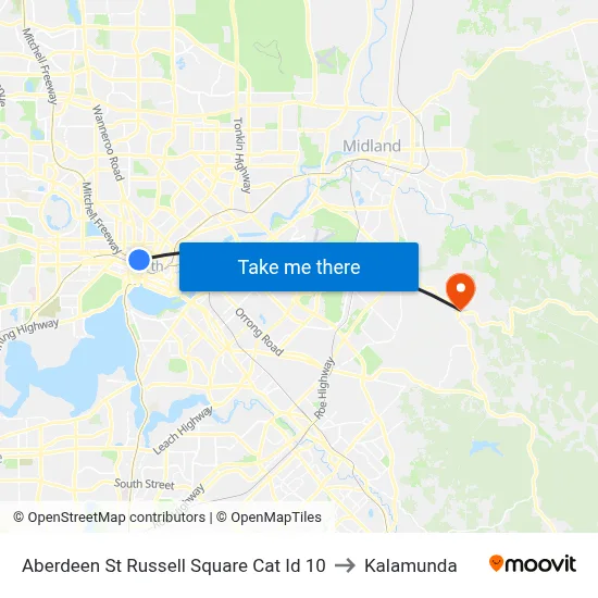 Aberdeen St Russell Square Cat Id 10 to Kalamunda map