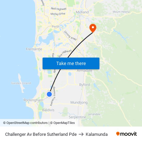 Challenger Av Before Sutherland Pde to Kalamunda map
