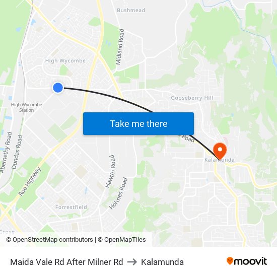 Maida Vale Rd After Milner Rd to Kalamunda map