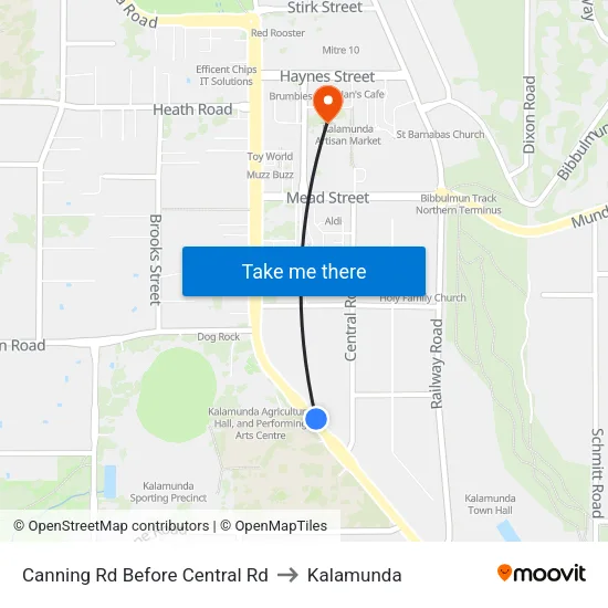 Canning Rd Before Central Rd to Kalamunda map