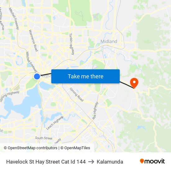 Havelock St Hay Street Cat Id 144 to Kalamunda map