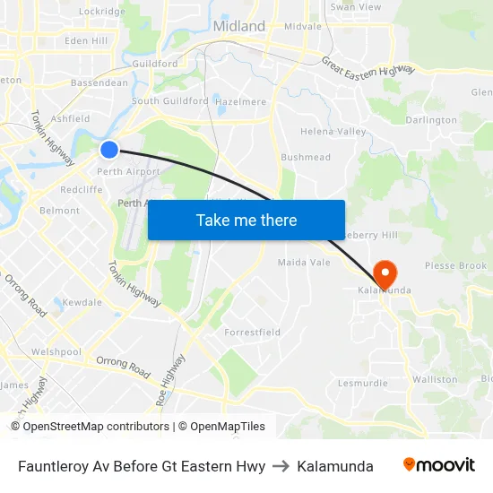 Fauntleroy Av Before Gt Eastern Hwy to Kalamunda map