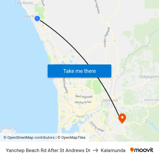 Yanchep Beach Rd After St Andrews Dr to Kalamunda map