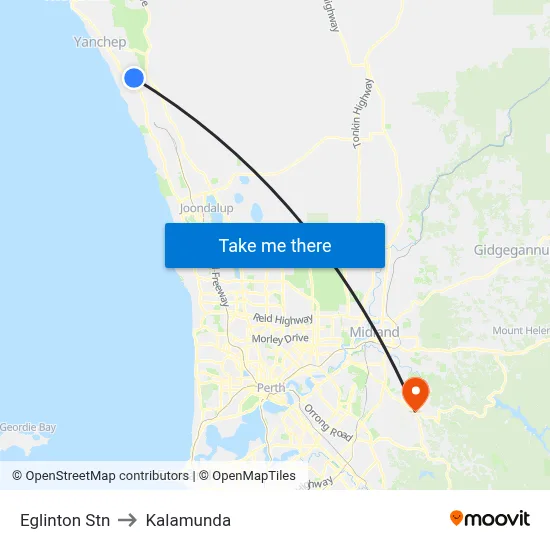 Eglinton Stn to Kalamunda map