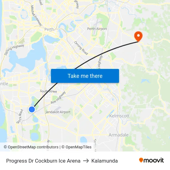 Progress Dr Cockburn Ice Arena to Kalamunda map