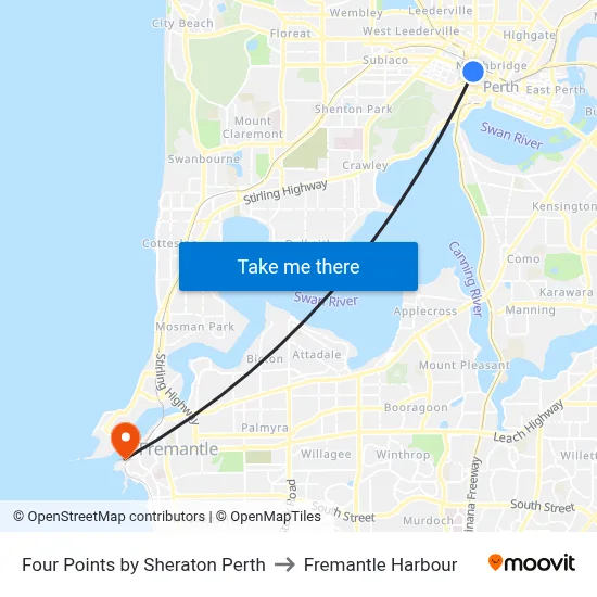 Four Points by Sheraton Perth to Fremantle Harbour map
