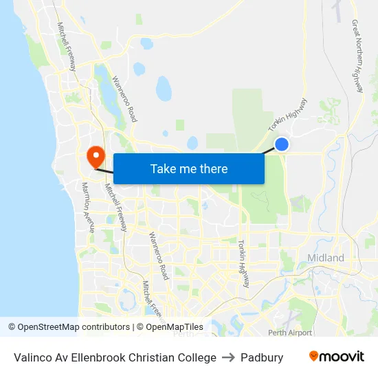 Valinco Av Ellenbrook Christian College to Padbury map