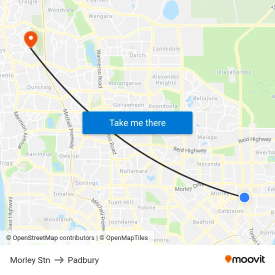 Morley Stn to Padbury map