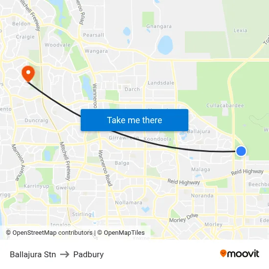 Ballajura Stn to Padbury map