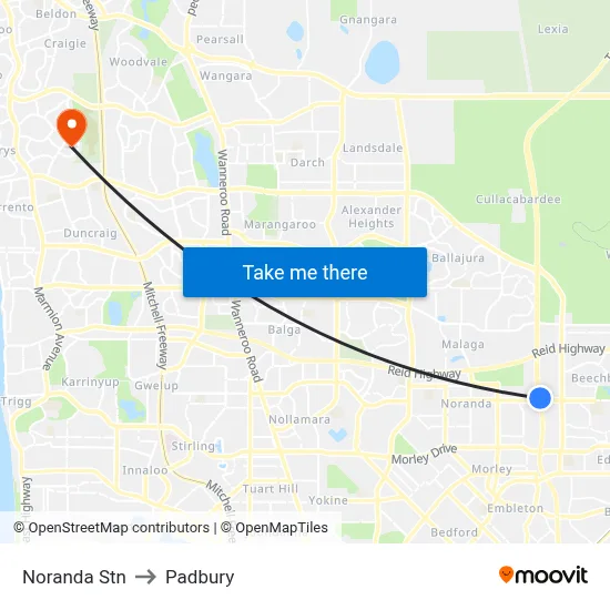 Noranda Stn to Padbury map