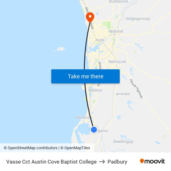 Vasse Cct Austin Cove Baptist College to Padbury map