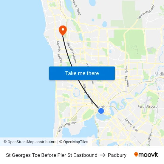 St Georges Tce Before Pier St Eastbound to Padbury map