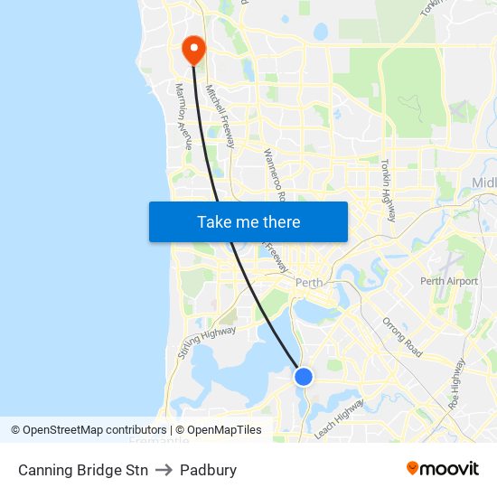 Canning Bridge Stn to Padbury map