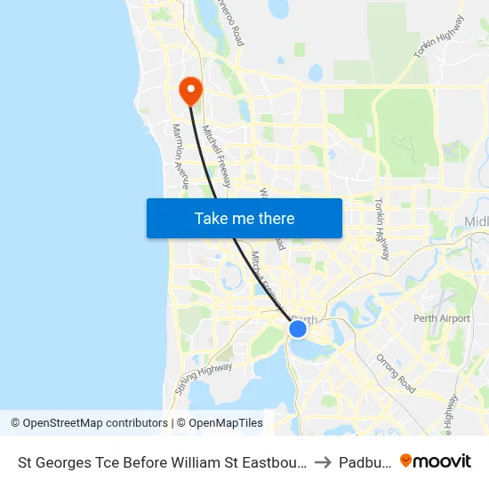 St Georges Tce Before William St Eastbound to Padbury map
