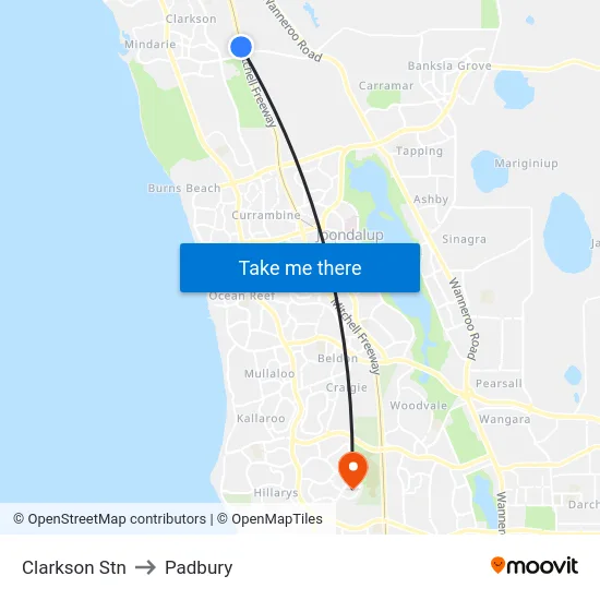 Clarkson Stn to Padbury map