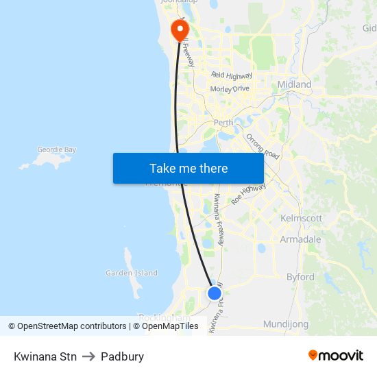 Kwinana Stn to Padbury map