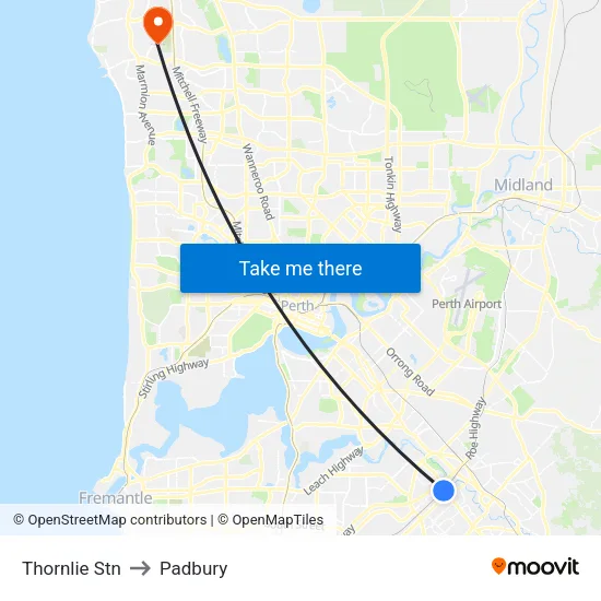 Thornlie Stn to Padbury map